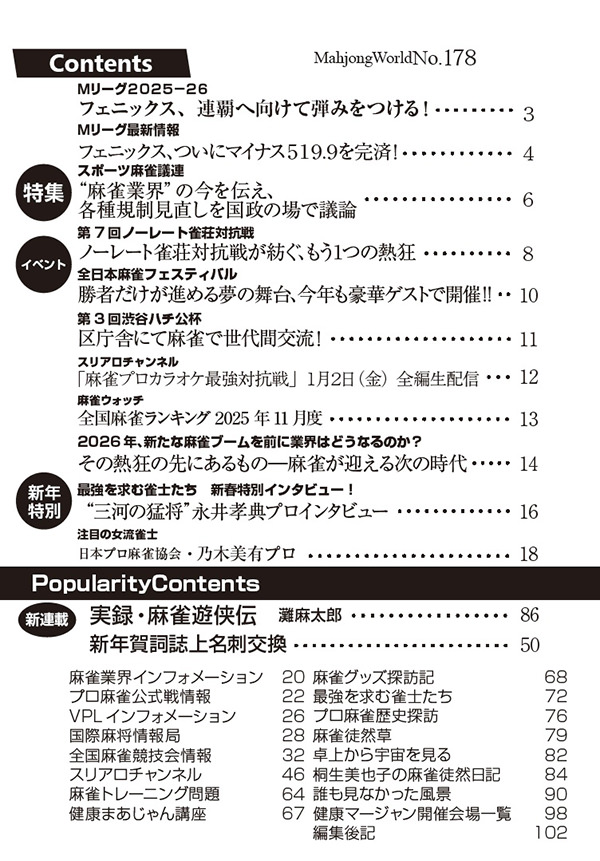 月刊「麻雀界」目次