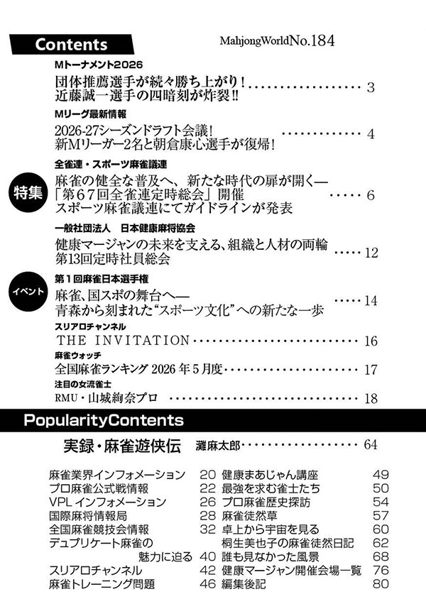 月刊「麻雀界」目次